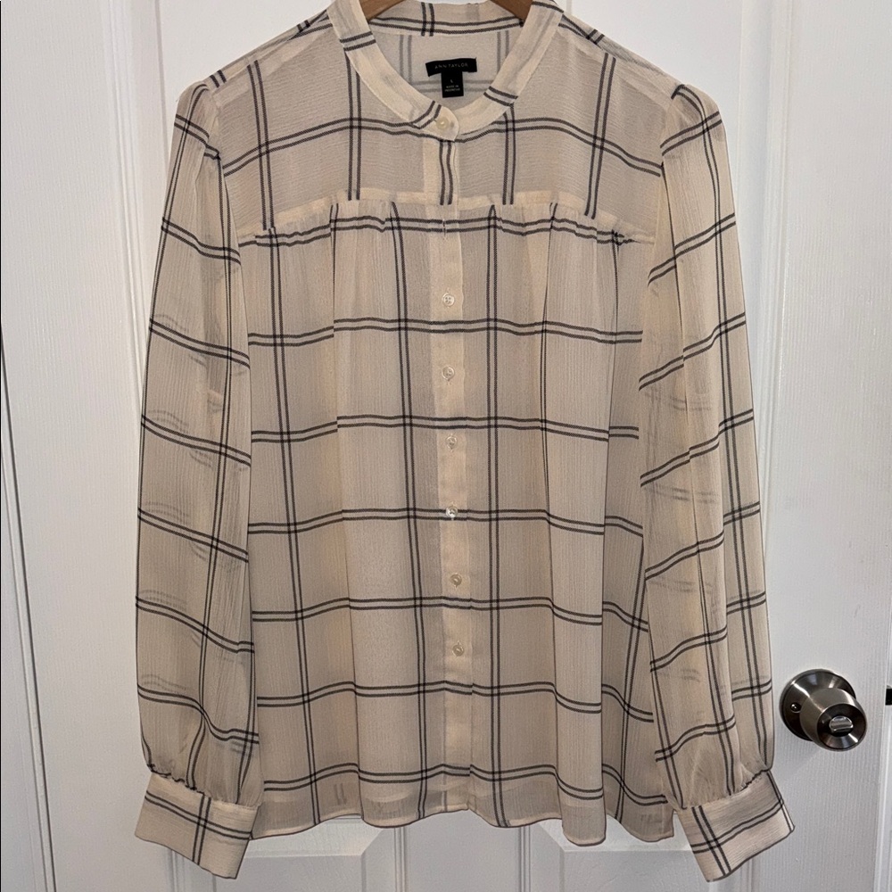 Ann Taylor Beige Plaid Blouse